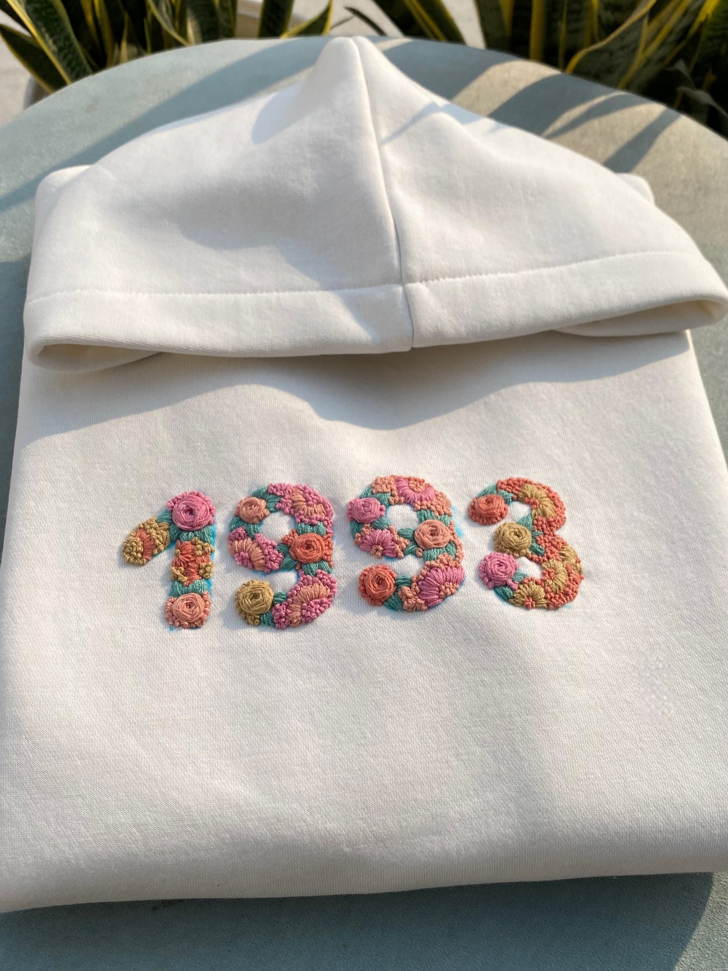 White -Unisex Hand Embroidered Hoodie