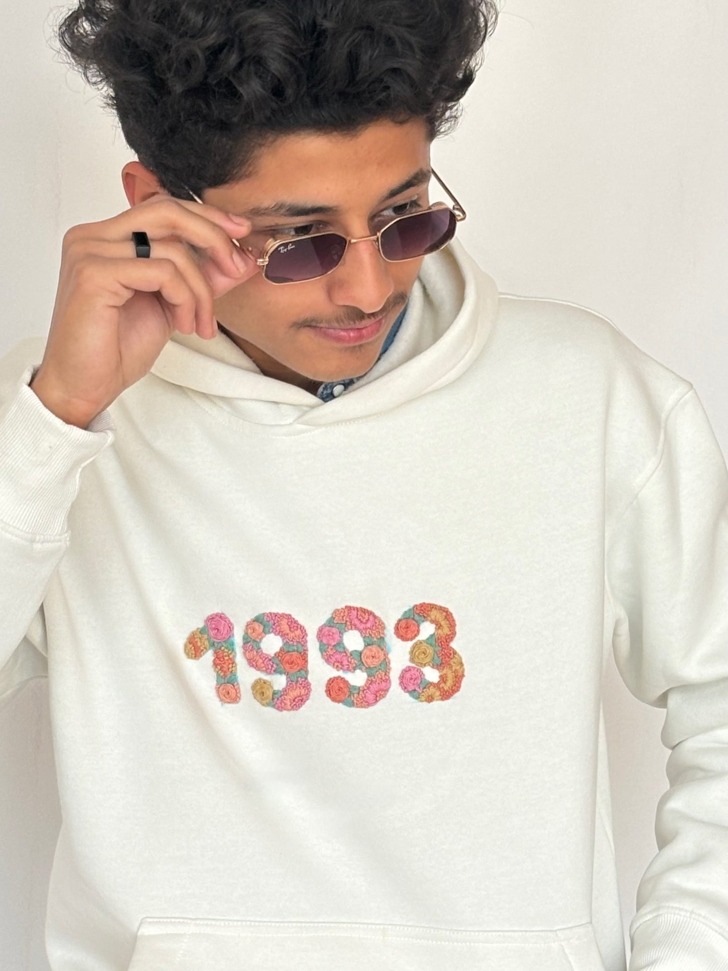 White -Unisex Hand Embroidered Hoodie