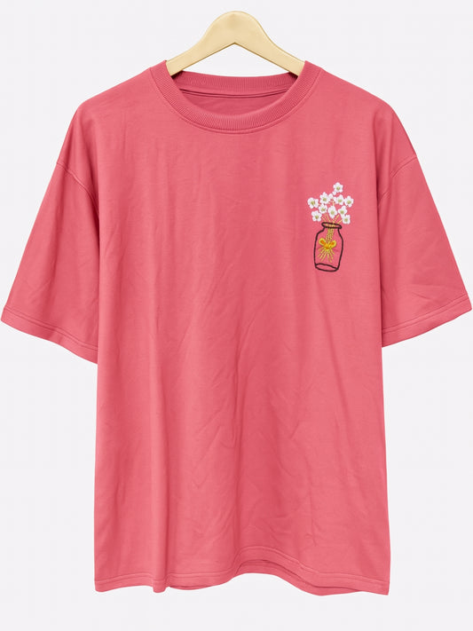 Daisy Pot Hand Embroidered Oversize Unisex T-Shirt
