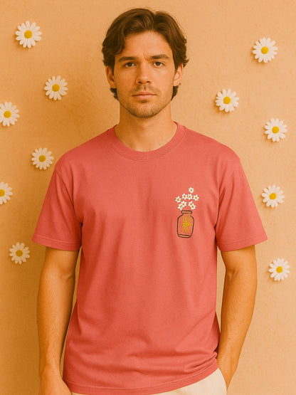 Daisy Pot Hand Embroidered Oversize Unisex T-Shirt
