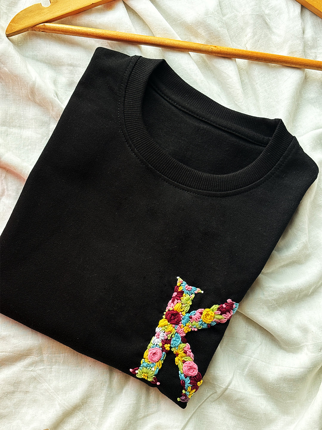 Black - Initial Impressions Hand Embroidered Oversize T Shirt Unisex