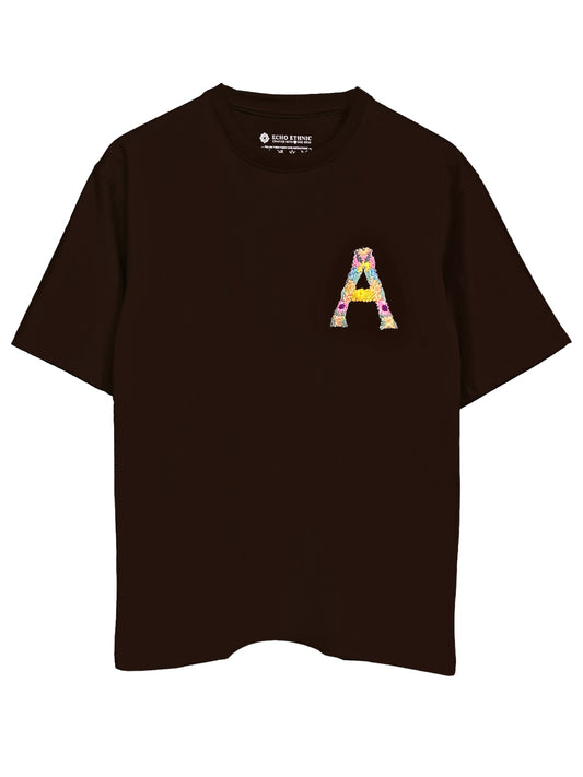 Brown - Initial Impressions Hand Embroidered Oversize T Shirt Unisex