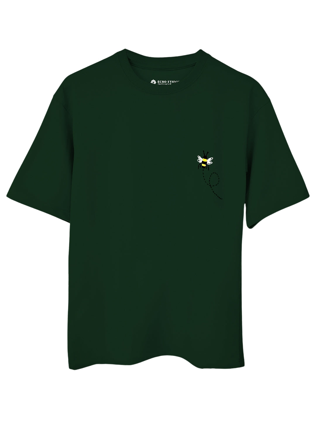 Green Round Neck Embroidered Cotton T-Shirt - Unisex