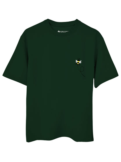 Green Round Neck Embroidered Cotton T-Shirt - Unisex
