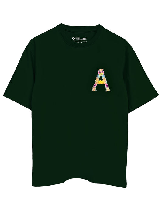 Green - Initial Impressions Hand Embroidered Oversize T Shirt Unisex