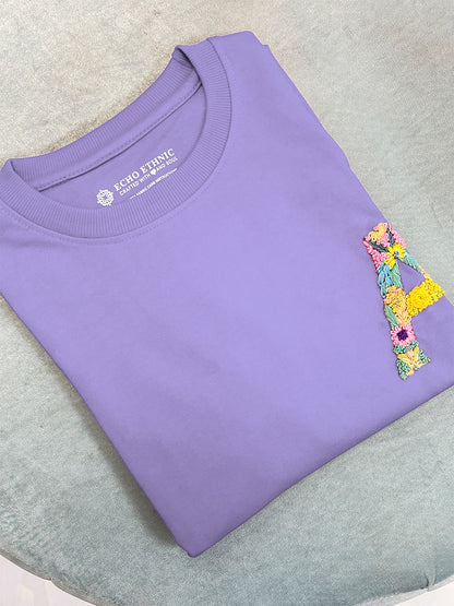 Lavender - Unisex Hand Embroidered Oversize T-Shirt