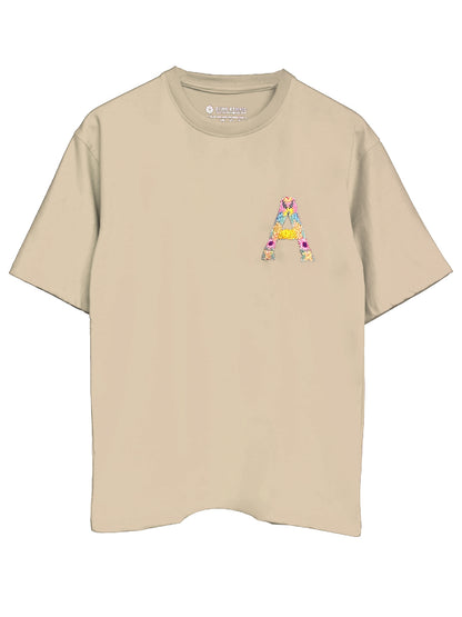 Light Beige - Unisex Hand Embroidered Oversize T-Shirt