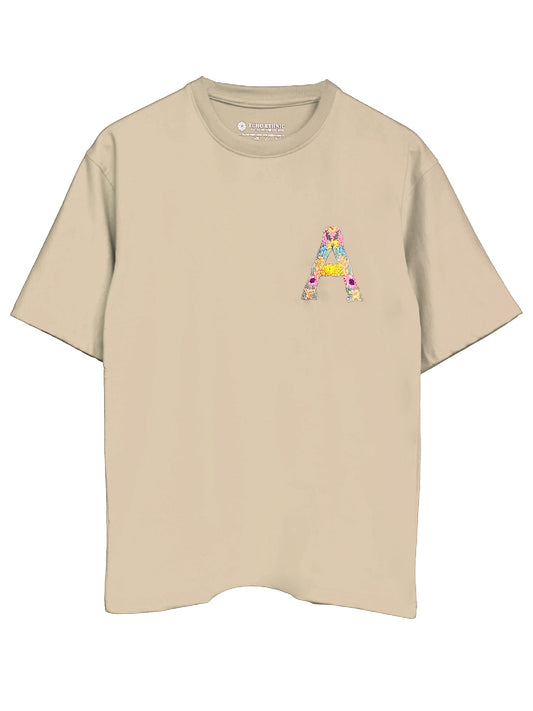 Light Beige - Initial Impressions Hand Embroidered Oversize T Shirt Unisex