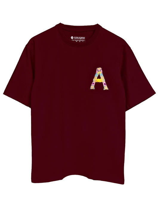 Maroon - Initial Impressions Hand Embroidered Oversize T Shirt Unisex