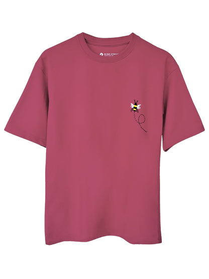 Pink Round Neck Embroidered Cotton T-Shirt - Unisex