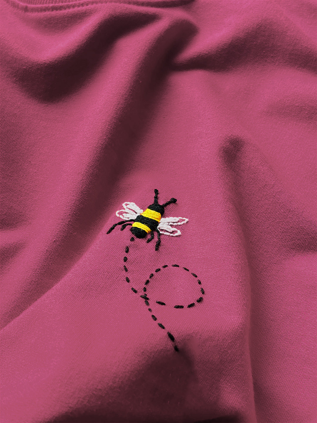 Pink Round Neck Embroidered Cotton T-Shirt - Unisex