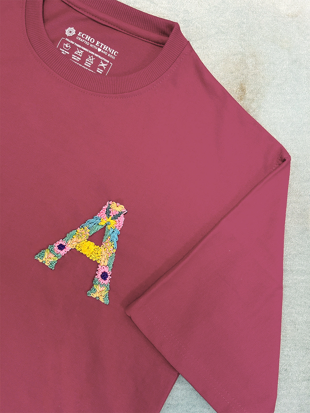 Pink - Initial Impressions Hand Embroidered Oversize T Shirt Unisex