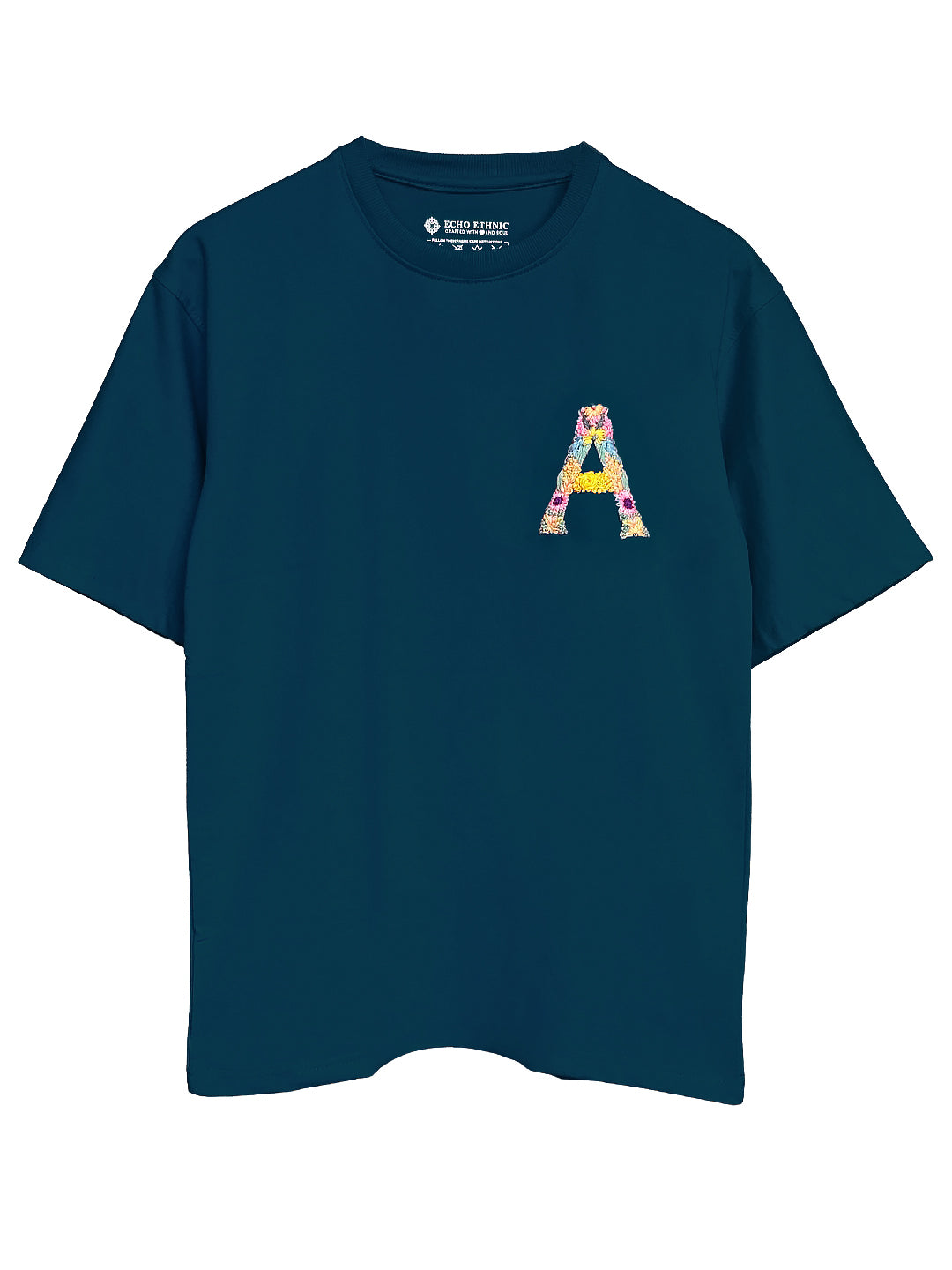 Teal Blue - Initial Impressions Hand Embroidered Oversize T Shirt Unisex