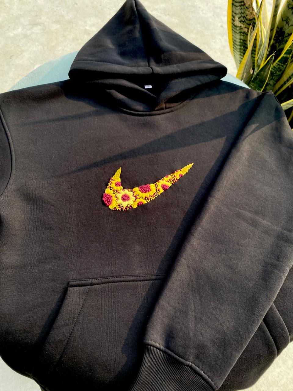 Black : Unisex Hand Embroidered Hoodie