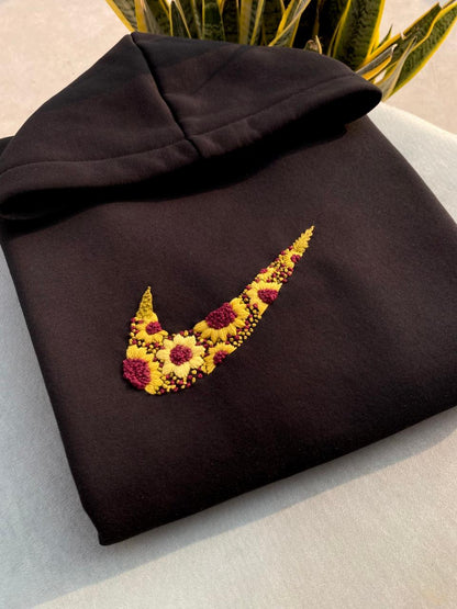 Black : Unisex Hand Embroidered Hoodie