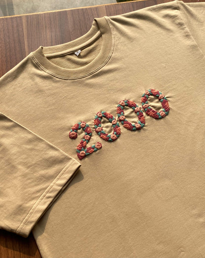 Light Beige - Unisex Hand Embroidered T-Shirt