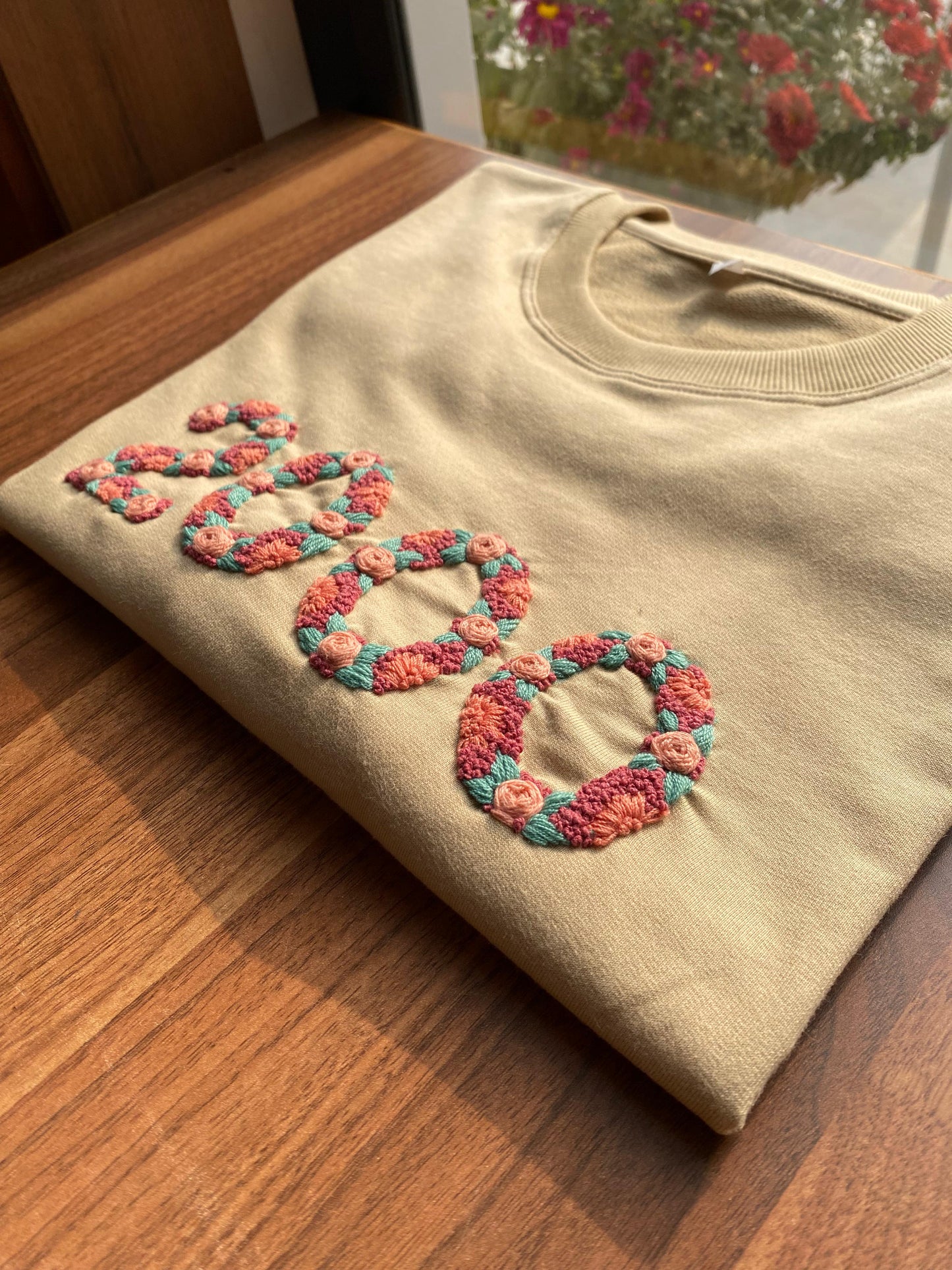 Light Beige - Unisex Hand Embroidered T-Shirt