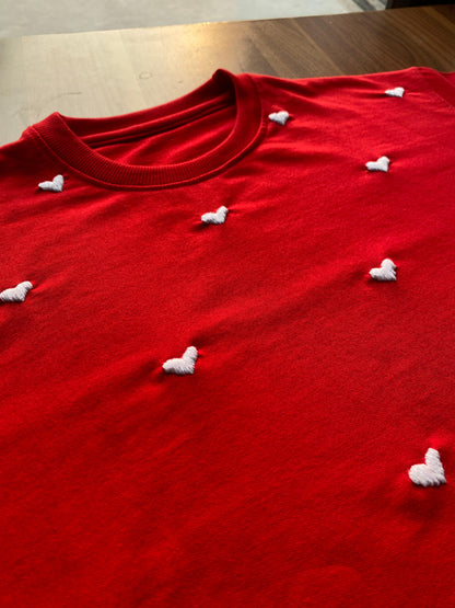 Red - Unisex Hand Embroidered Oversize T-Shirt