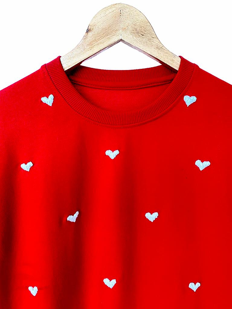 Red - Unisex Hand Embroidered Oversize T-Shirt