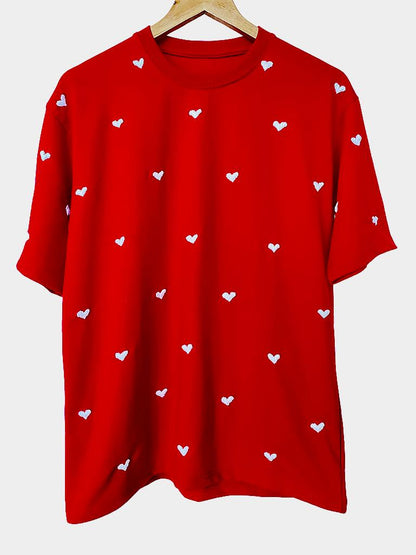 Red - Unisex Hand Embroidered Oversize T-Shirt