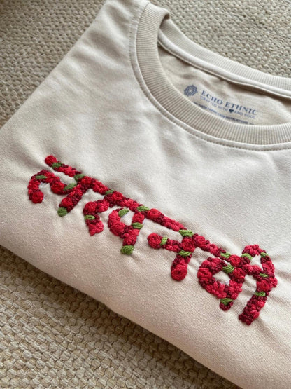 Beige - Unisex Hand Embroidered T-Shirt