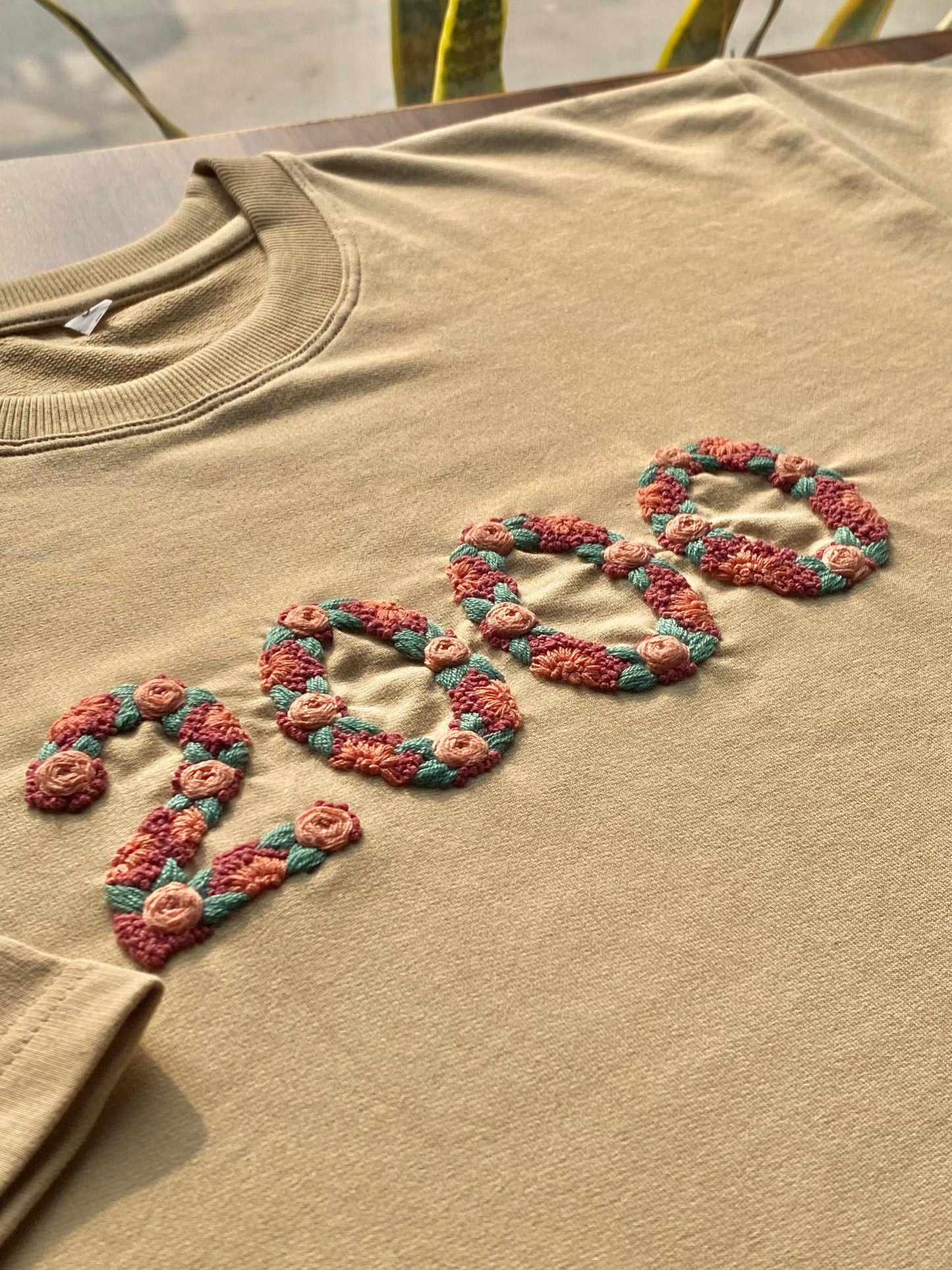 Light Beige - Unisex Hand Embroidered T-Shirt