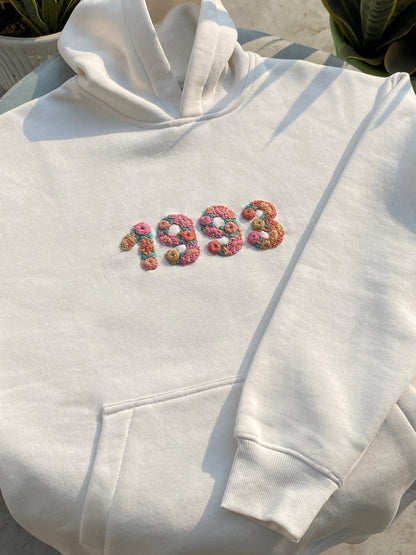 White - Birth Thread Unisex Embroidered Hoodie